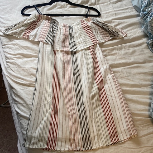 $5 ADD ON Forever21 Pinstripe Off Shoulder Mini Dress - Picture 4 of 6